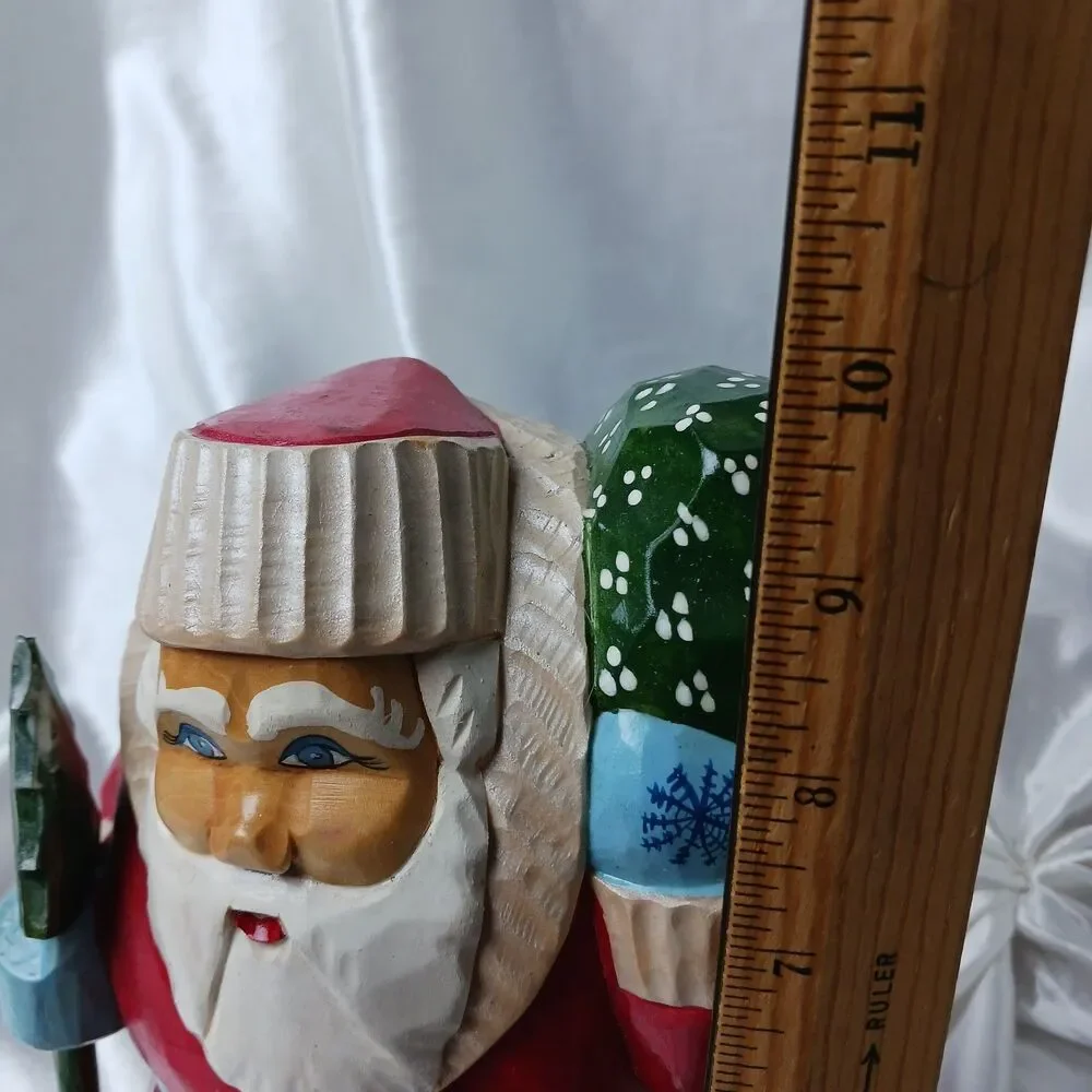 VINTAGE HAND CARVED 10'' WOODEN RUSSIAN SANTA FIGURE 1996 SIGNED